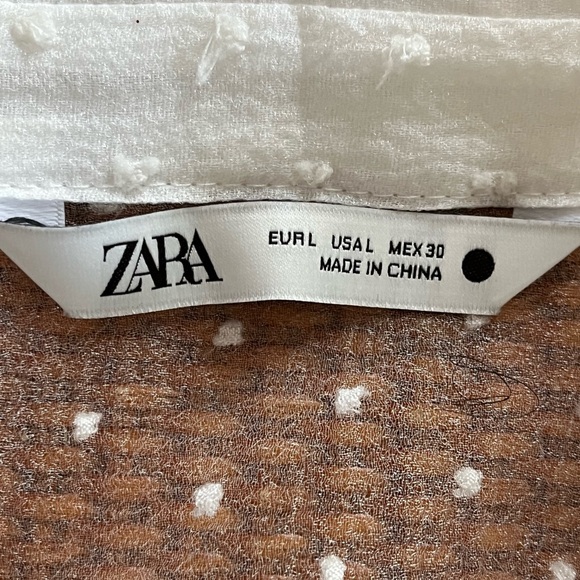 ZARA Mesh Polkadot Puff Sleeve White Collard Shirt, size Large - Picture 5 of 5